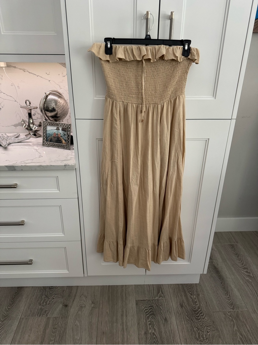 Free People Beige Strapless Ruffle Maxi Dress